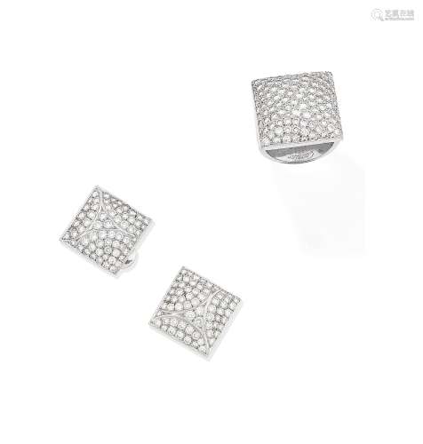 (2) A diamond 'Berlingot' dress ring and earring suite, by Cartier