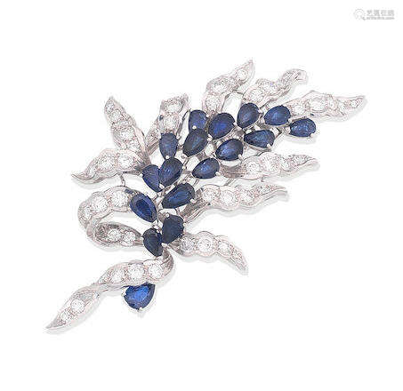 A sapphire and diamond brooch