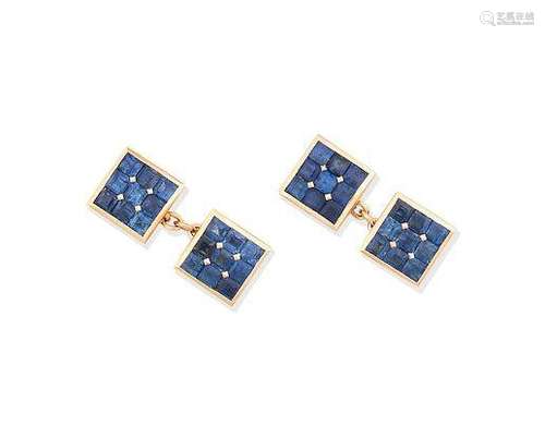 A pair of sapphire cufflinks, by Gübelin