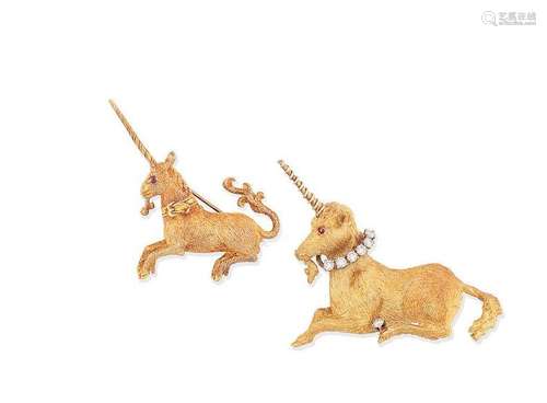 Two 'unicorn' brooches, by Tiffany, circa 1970