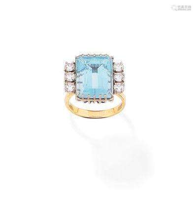 An aquamarine and diamond ring