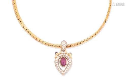 A ruby and diamond pendant necklace, by Cartier