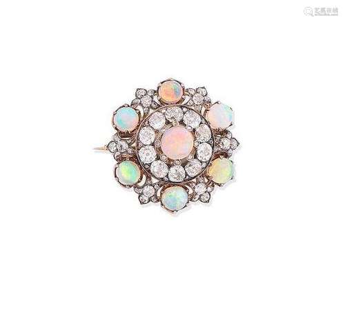 An opal and diamond brooch/pendant,  circa 1880