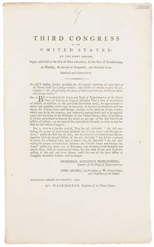 An ACT making further provision for the expenses attending the intercourse of the United States with Foreign nations; and further to continue in force the act, intitled 'An Act providing the means of intercourse between the United States and foreign nations.' Philadelphia: March the twentieth, 1794. THIRD CONGRESS OF THE UNITED STATES.