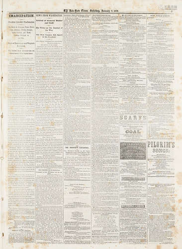 The New-York Times, vol XII, no 3519.  New York: Saturday, January 3, 1863. EMANCIPATION PROCLAMATION.