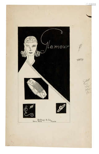 Original ink drawing, an advertisement for Tiffany & Co. headed 