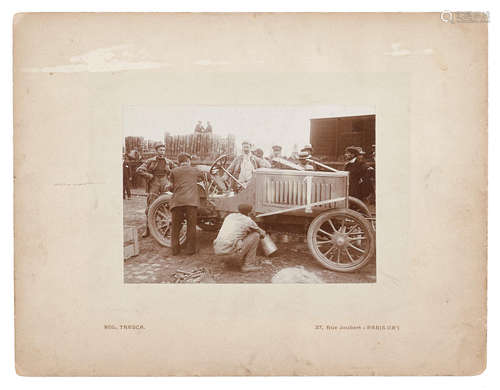 Silver Print Photograph of George Heath and car, 4 1/2 by 6 1/2 inches CIRCUIT DES ARDENNES MOTORCAR RACE. ROL, TRESCA, photographic agency.