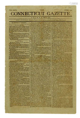 [Announcement of George Washington's Inauguration.] IN: Connecticut Gazette, Vol XXVI, No 1330. GEORGE WASHINGTON'S INAUGURATION.