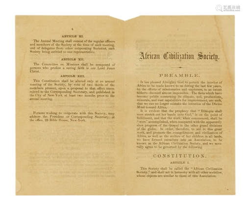 Preamble ... Constitution. New York: Bible House, after 1861. African Civilization Society.