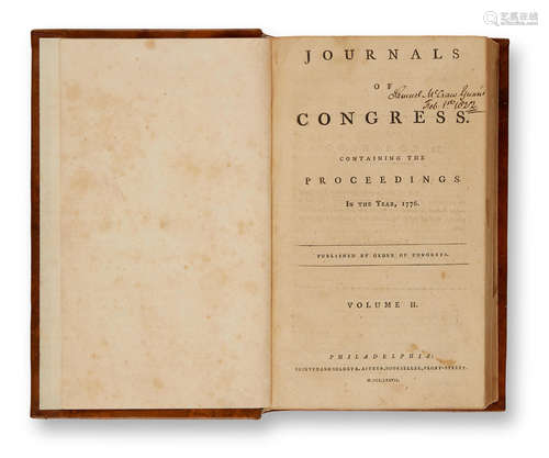 Journals of Congress. Containing the Proceedings in the Year, 1776. Published by Order of Congress. Volume II [containing the Declaration of Independence]. Philadelphia: Robert Aitken, 1777. CONTINENTAL CONGRESS.