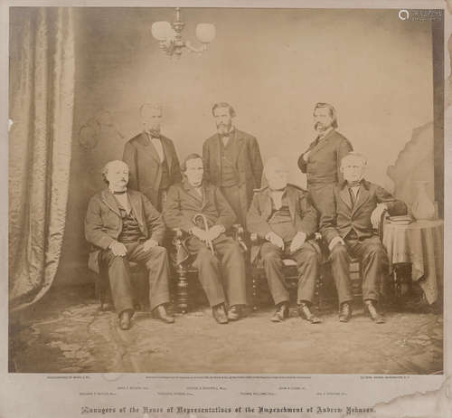 Managers of the House of Representatives of the Impeachment of Andrew Johnson.   Washington, DC: 1868.   IMPEACHMENT OF ANDREW JOHNSON. BRADY, MATHEW, photographer.