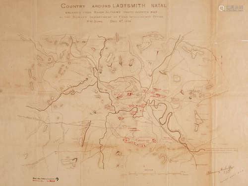 Country around Ladysmith Natal enlarged from Major Althams photo dispatch map. P[ieter]m[arets]burg, December 6th 1899, with manuscript additions taken on the ground in Ladysmith, c.January 1900. Siege of Ladysmith, Natal, Second Boer War. Herbert, A Kenney, Capt. Survey Department, Field Intelligence Division.