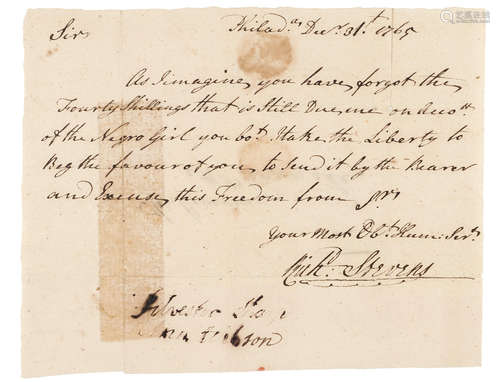 Autograph Letter Signed of Richard Stevens, SLAVERY IN PENNSYLVANIA.