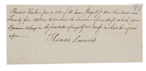 Autograph Document Signed of Thomas Leonard, SLAVERY IN NEW YORK: 