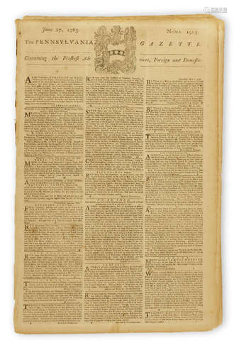 Pennsylvania Gazette, no 1905.  Philadelphia: Franklin and Hall, June 27, 1765. FRANKLIN SELLS HIS STAKE IN HIS PRINTING FIRM.