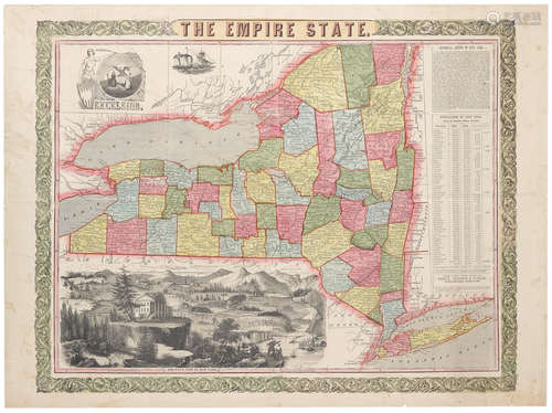 The Empire State. New York: Ensign, Bridgman & Fanning, 1851. BROADSIDE MAP OF THE STATE OF NEW YORK.