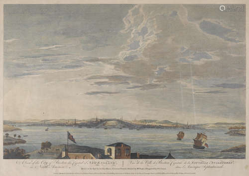 A View of the City of Boston the Capital of New England, in North America Drawn on the Spot by his Excellency Governor Pownal. London: printed for John Bowles, Robert Sayer, Thomas Jefferys, Carington Bowles and Henry Parker, [1761]. A VIEW OF THE CITY OF BOSTON, FROM SCENOGRAPHIA AMERICANA. POWNALL, THOMAS, After. 1722-1805.