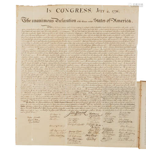 In Congress, July 4, 1776. The Unanimous Declaration of the Thirteen United States of America. When in the Course of Human Events... [Washington, D.C.: engraved by William J. Stone for Peter Force, after 1833.]  DECLARATION OF INDEPENDENCE.