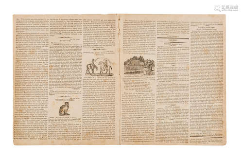 The Idiot, or, Invisible Rambler. By Samuel Simpleton. Vol 1, no 21. Boston: [Henry Trumbull], May 30, 1818.  FIRST APPEARANCE OF AN AMERICAN COMIC STRIP.