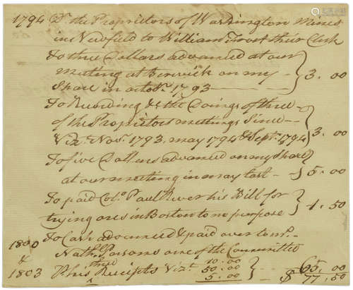 Manuscript Document in the hand of William Frost, clerk, PAUL REVERE AS ASSAYER.