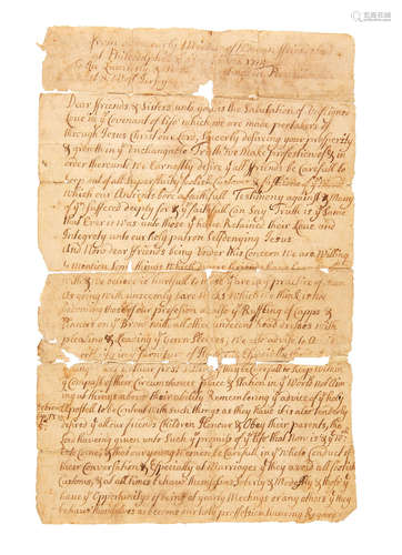 Autograph Manuscript in an unknown hand, 