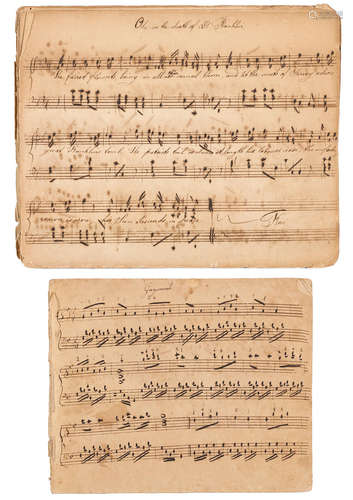 2 Holograph Musical Manuscripts, EARLY AMERICAN MUSICAL MANUSCRIPTS.