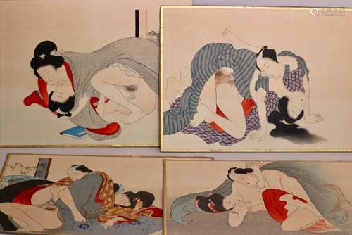 Japanese Erotic Woodblock Print - Group of Four