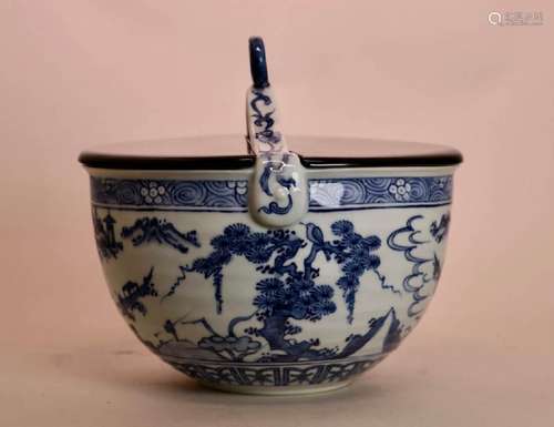 Japanese Blue White Porcelain Basket with Box