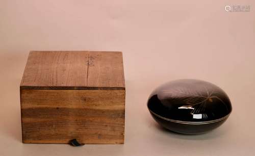 Japanese Round Lacquer Box with Pine