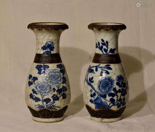 Pair Chinese Guan Crackle Glazed Vases