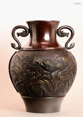 Japanese Bronze Vase with Dragon and Cloud