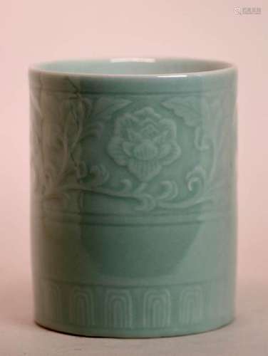 Chinese Celadon Porcelain Brushpot