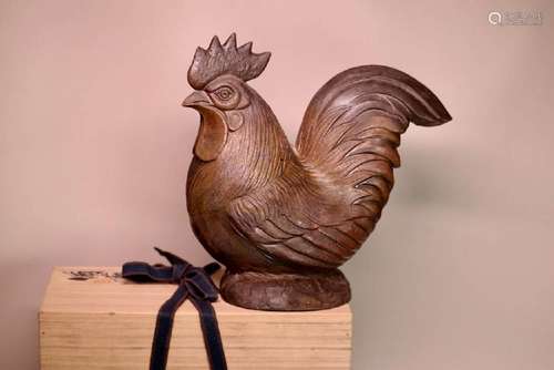 Japanese Bizen Pottery Model of a Rooster - with Box