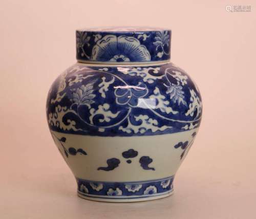 Japanese Blue White Porcelain Covered Jar