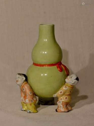 Chinese Double Gourd Vase with Boy