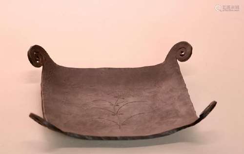 Japanese Iron Tea Tray with Incised DÃ©cor