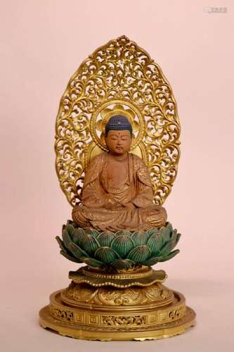 Japanese Cedar Wood Buddha on Lotus