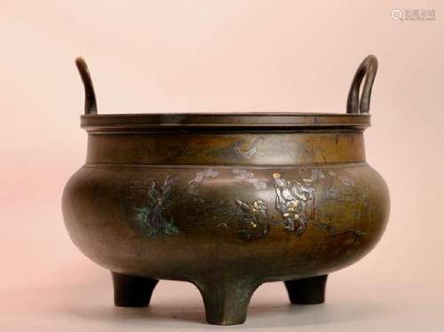 Japanese Mixed Metal Censer with Figural Scene