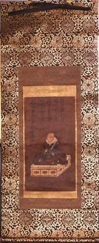 Japanese Scroll Painting of Priest - on Silk