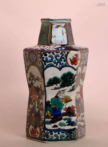 Japanese Ko Kutani Porcelain Hexagonal Vase