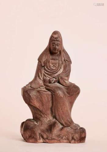 Japanese Wood Kuanyin on Rock