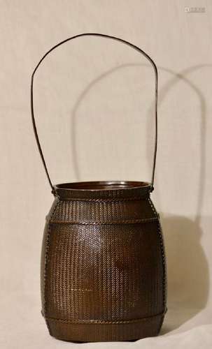 Japanese Bronze Basket of Bamboo Waving Tech