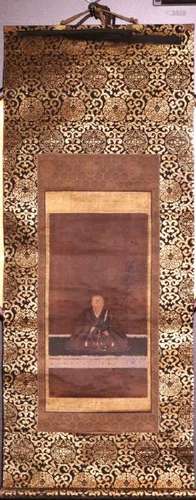 Japanese Scroll Painting of Priest - on Silk