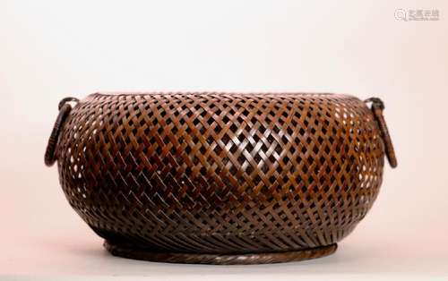 Fine Japanese Bamboo Basket with Handle - Signed