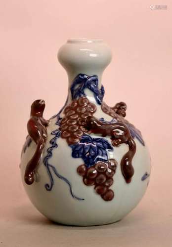 Unusual Chinese Porcelain Vase with Moriage Squirrel