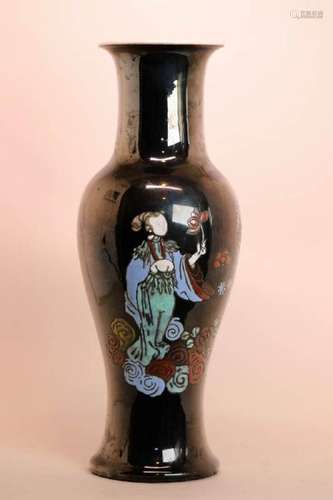 Chinese Famille Noir Vase with Court Lady