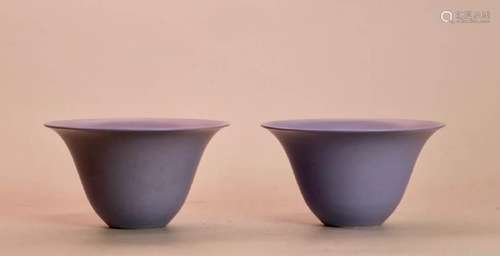 Pair Chinese Purple Monochrome Glazed Cups