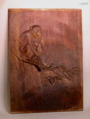 Stunning Japanese Wood Plaque - Monkey