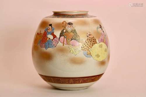 Japanese Ceramic Vase with Seven Lucky Diety