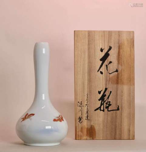 Japanese Fukugawa Porcelain Longneck Vase with Box